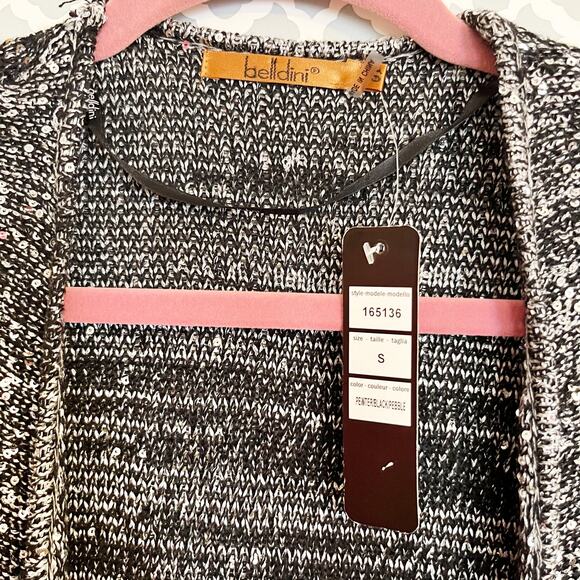 BELLDINI Black & Gray Sequined Knit Open Front Cardigan Sweater, S, NWT! - Picture 8 of 9